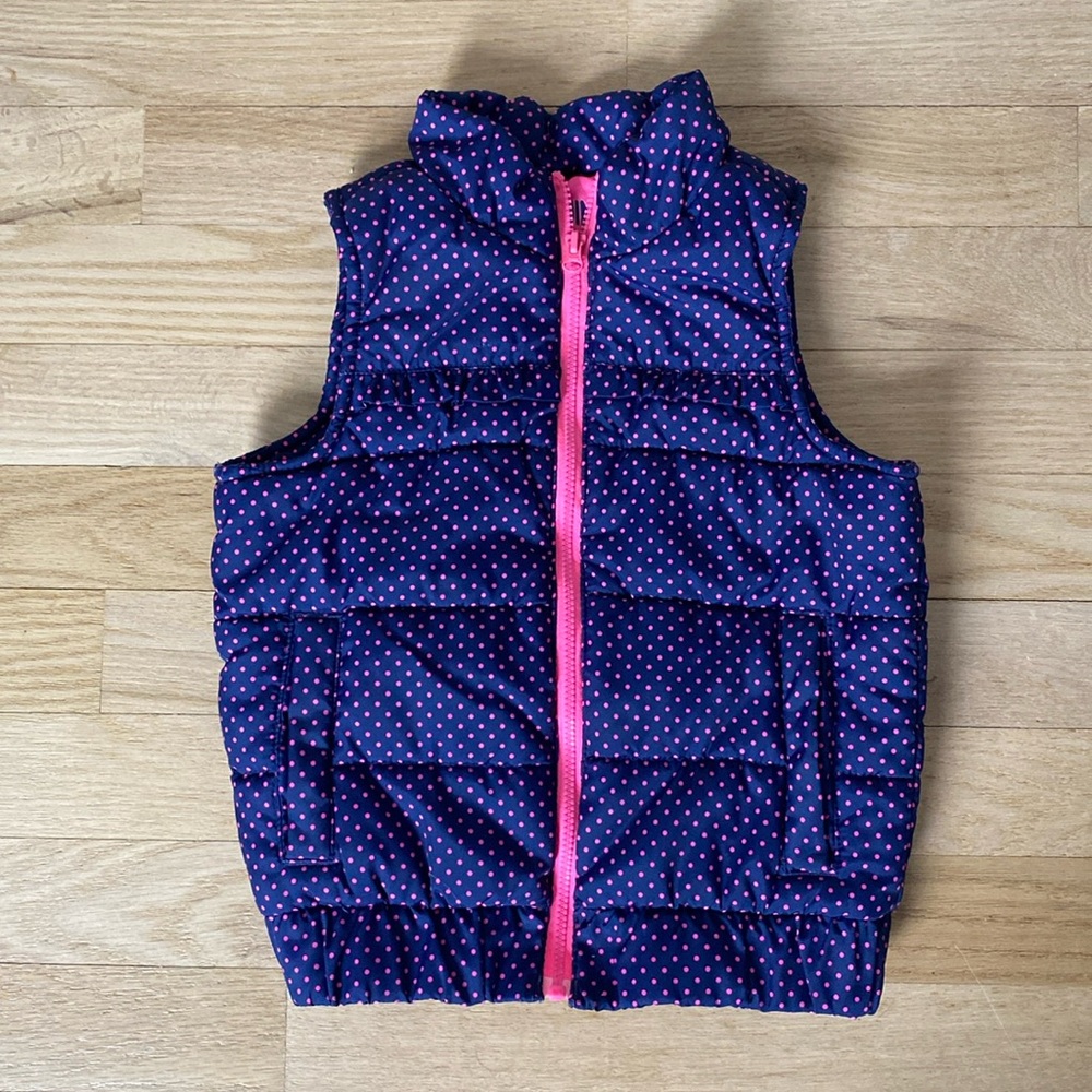 Pink and Navy Polka Dot Puffer Vest